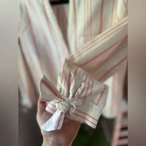 J. Crew Factory White & Coral Striped Button Down 100% Cotton Shirt Size Small - Picture 5 of 9
